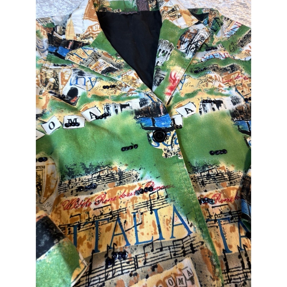 Trudi A Postcards Italy Print Blazer Jacket Womens L‎ Art To Wear Roma Venezia - Picture 6 of 13